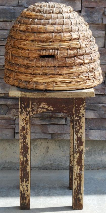 Primitive Early Old Antique Bee Skep Hive Garden Spring Basket Large 