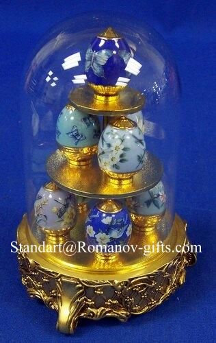 House of Faberge Sapphire Garden Glass Dome with 8 Eggs  