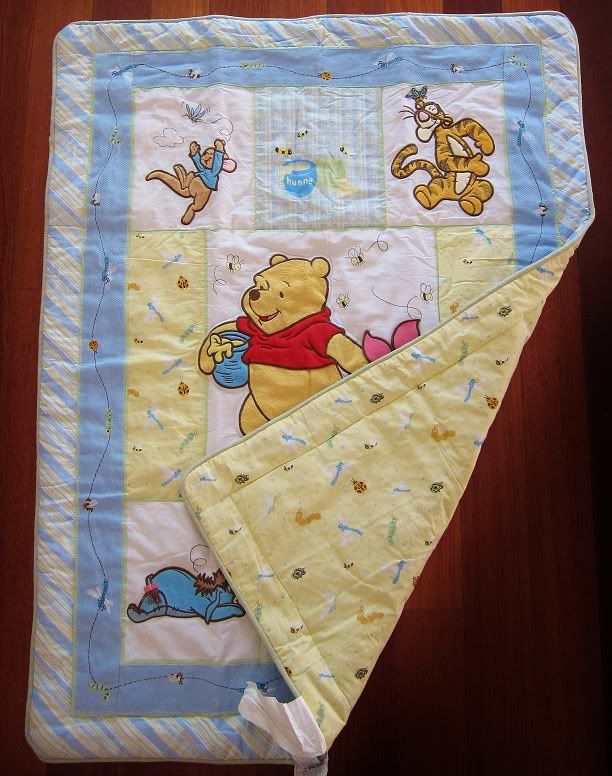 WINNIE THE POOH Baby Boy Embroidered Cot Quilt + Appliques ***BRAND 