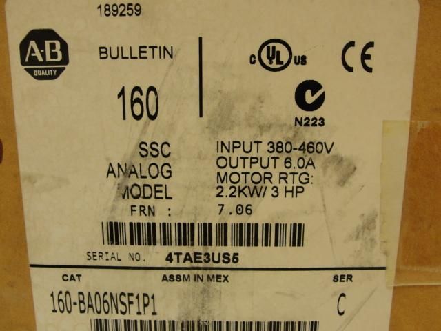 23263 New In box, Allen Bradley 160 BA06NSF1P1 Motor Controller 380 