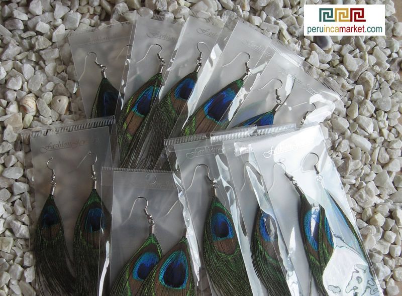 10 Pair FEATHER EARRINGS Dangle Chandelier made in Peru  