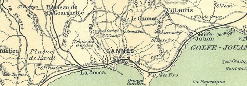 ALPES MARITIMES Cannes & area, 1913 map  