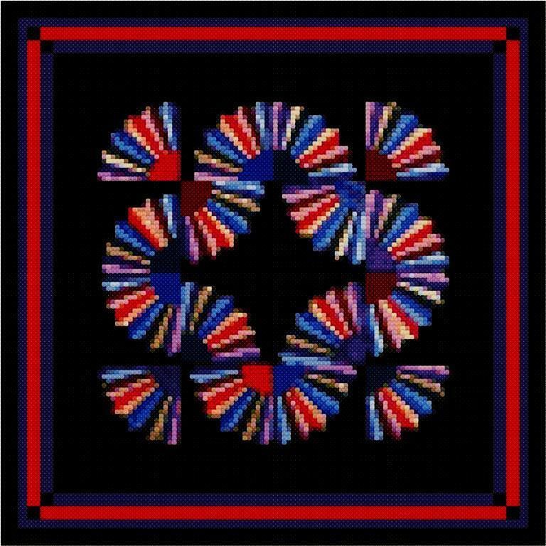 Colorful Fans Inspired by an Amish Quilt Counted Cross Stitch Chart 