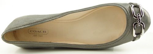 COACH AMAYA Silver Metallic Silver Tone Logo Womens Shoes Ballet Flats 