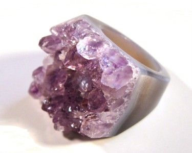 AMETHYST CRYSTAL CLUSTER DRUSY DRUZY GEMSTONE RING SZ 7  