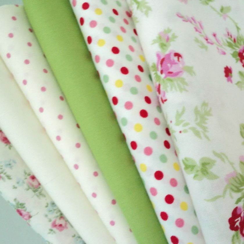 FQ BUNDLE   AMILIE WHITE & PINK VINATAGE FLORAL & SPOTS 100% 