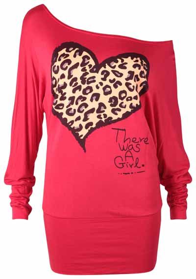   OFF SHOULDER BATWING STRETCH LADIES ANIMAL LEOPARD PRINT HEART TOP