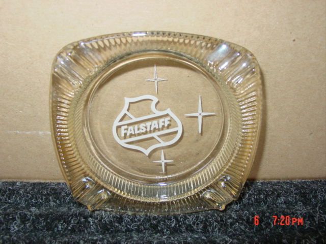 Vintage Ashtray Falstaff Glass Beer Advertising Orange  