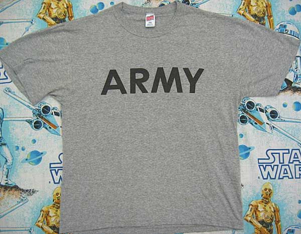 vintage US ARMY 80s Gray Rayon Workout t shirt L gym soffe  