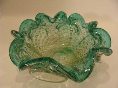 1950s Blue Green Ruffled MURANO Ashtray Bullicante  