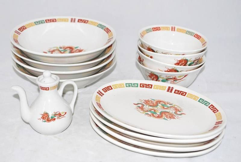 Dragon Dishes   Rice & Soup Bowls Oval Plates Dispenser  