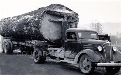 CHEVROLET LOGGING TRUCK WITH HUGE LOG 2 TRUCK DRIVERS 1939 PACIFIC 