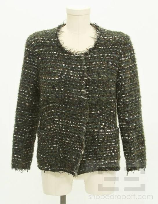 Etoile Isabel Marant Green And Blue Boucle Knit Snap Front Jacket Size 