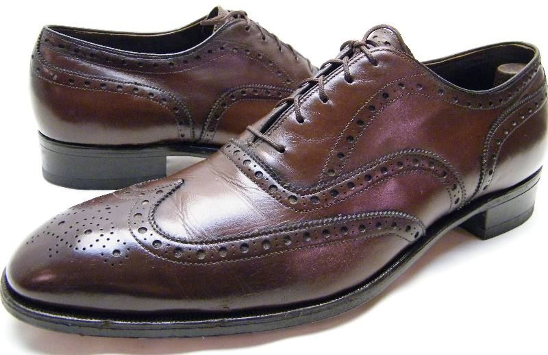 MENS VTG JOHNSTON MURPHY ARISTOCRAFT BRN LEATHER BROGUE OXFORD DRESS 