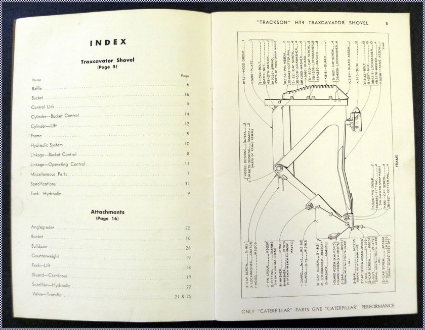 50s Vintage CAT Trackson HT4 Traxcavator Parts Catalog  