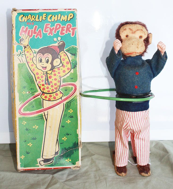 VINTAGE JAPAN CHARLIE CHIMP WIND UP TOY W/BOX WORKS  