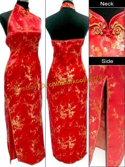 Chinese Woman Long Backless Cheongsam Evening Dress  