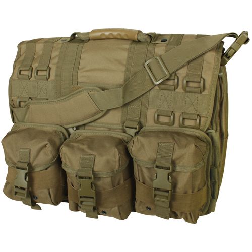 Constructed of rugged tactical polyester. Key features include 1 main 