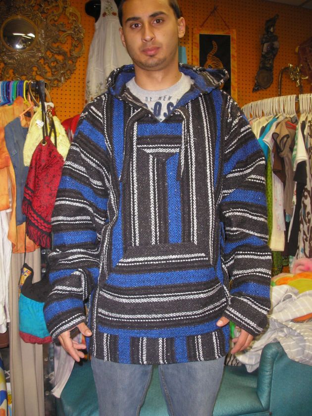 BLUE BLK WHI STRIPE MEXICO UNISEX BAJA BAJAS HOODIE TOPS TOP 2XL GYPSY 