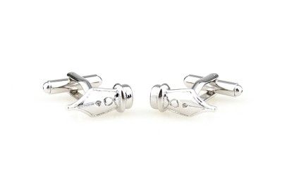 CUFFLINKS SILVER WRITER FOUNTAIN PEN QUILL INK SCHOOL TEACHER 