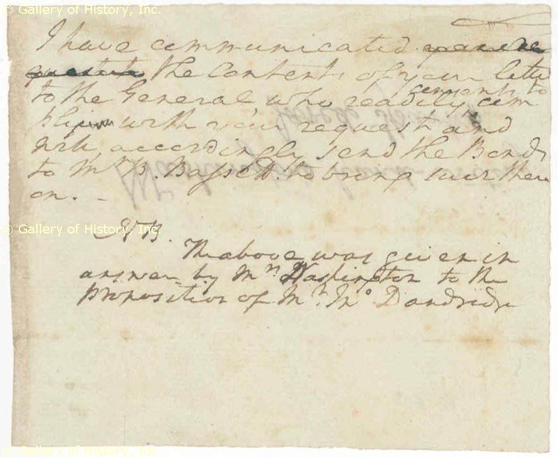 GEORGE WASHINGTON   AUTOGRAPH NOTE SIGNED IN TEXT  