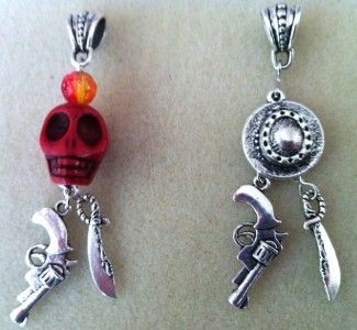 BANDIDOS MC COLOR THEMED SKULL & PISTOL OR MACHETE PENDANT   OUTLAW 