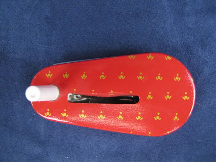 Vintage Tin Noisemaker Red Banjo Design Litho Plastic  