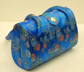 SILK BROCADE PURSE Blue Blossom Clutch Tote Hand Bag  