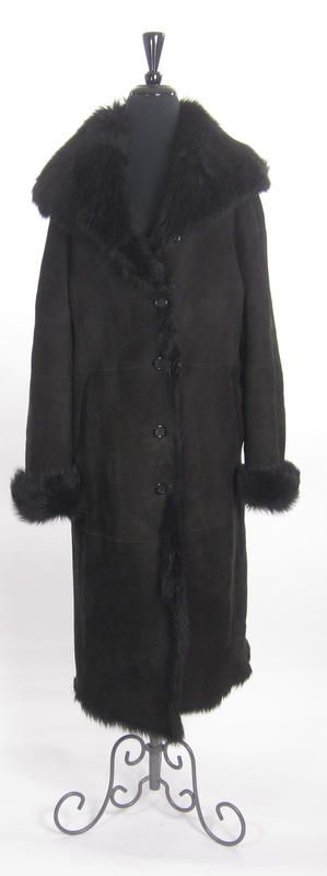 DOMINIC BELLISSIMO Black Long Shearling Coat Jacket XL  