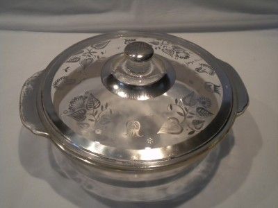   Fire King Covered Glass Casserole Silver Dish Bowl 2 Qt w/Lid  