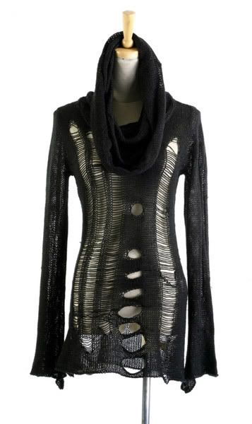   PUNK VISUAL KEI M012 CYBER BLACK RAGGED STYLE SWEATER M  