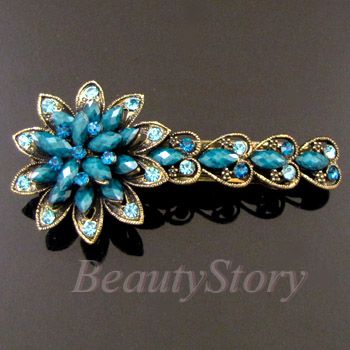    crystal antiqued flower barrette clip wedding  