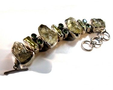 CHUNKY BIWA PEARL PERIDOT ROUGH LEMOTRINE SS BRACELET  