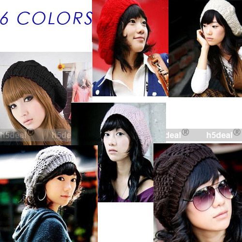 COLORS GIRLS OR WOMENS BERET BRAIDED BAGGY BEANIE HAT CAP XMAS 