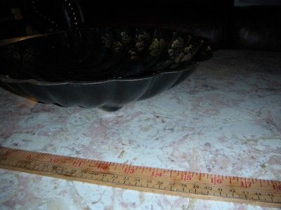 VINTAGE LARGE BLACK TOLEWARE SHELL BOWL w FRUIT DESIGN  