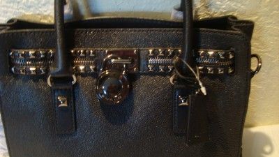 MICHAEL KORS HAMILTON ROCK & ROLL EW SATCHEL BLACK GENUINE LEATHER 