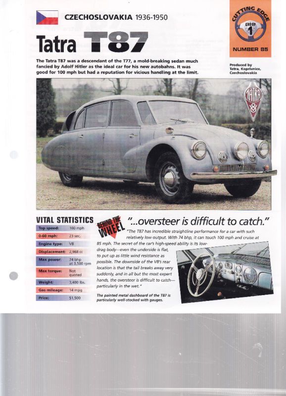 IMP info/photo card 1936 1950 Tatra T87  