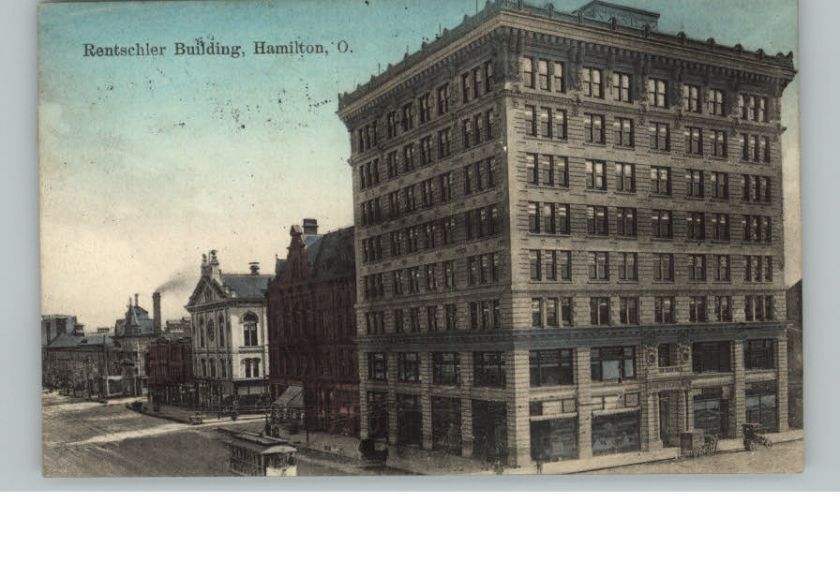 HAMILTON OH Rentschler Bldg Trolley c1910 Postcard  