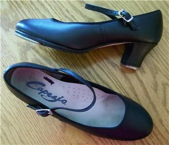   Womens Black Leather ~2 Heels~Mary Jane Tap Dancing Shoes 4.5M