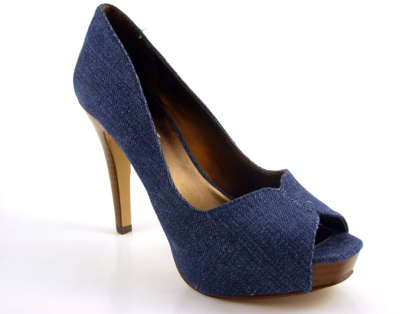 Nine West Bonfire denim dark blue peep toe pump  