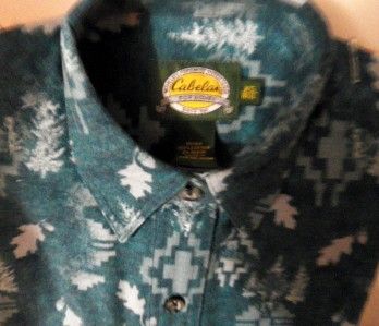 Womans Printed Teal Chamois Long Sleeved Shirt from Cabelas XS NIP 