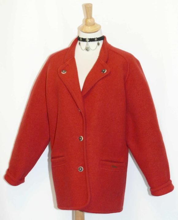 GEIGER ~ RED / BOILED WOOL Cardigan AUSTRIA Winter SWEATER Jacket 42 