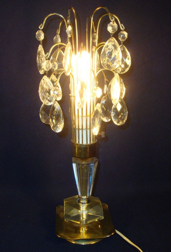 PAIR OF MATCHING ART DECO BOUDOIR LUSTRE LAMPS w/ BOHEMIAN CRYSTAL 