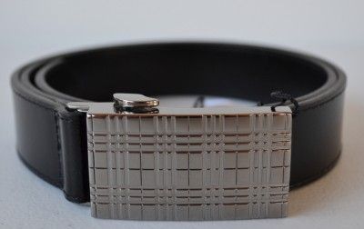 NWT BURBERRY MENS BOYDEN BLACK NOVA CHECK BUCKLE LEATHER BELT~36 90 