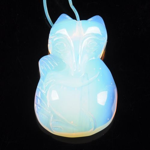 g0882 Carved opalite fox pendant bead  