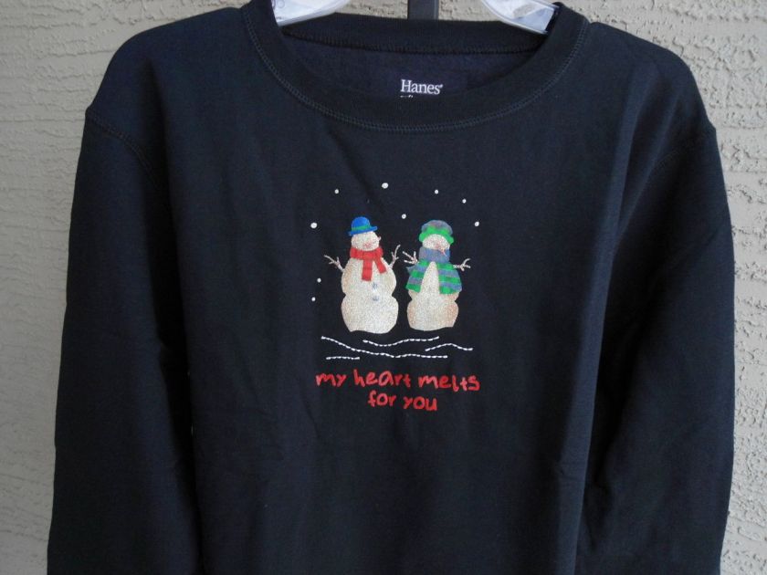 NEW WOMENS HANES SOFT SWEATS HOLIDAY SWEATSHIRT GLITZY MR & MRS 