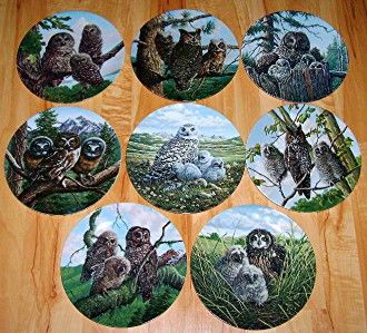 UNDER MOTHERS WING BRADFORD EXCHANGE OWL PLATE SET  