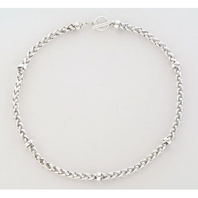  this beautifully braided, silvertone mixed metal necklace. Braided 