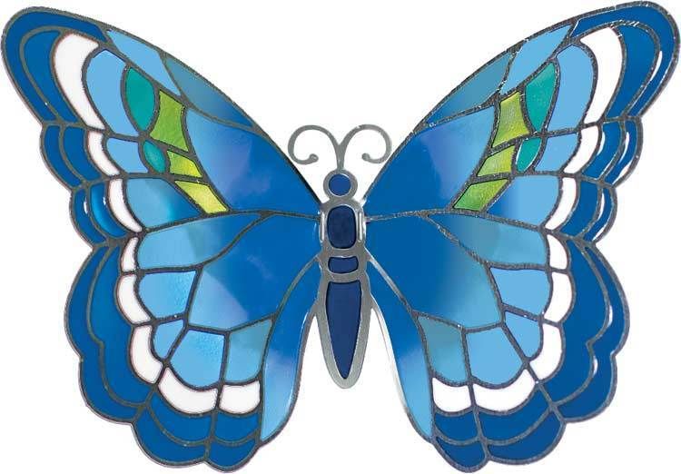 STAINED GLASS BUTTERFLY MAGNET Butterflies #5 Blue with White  