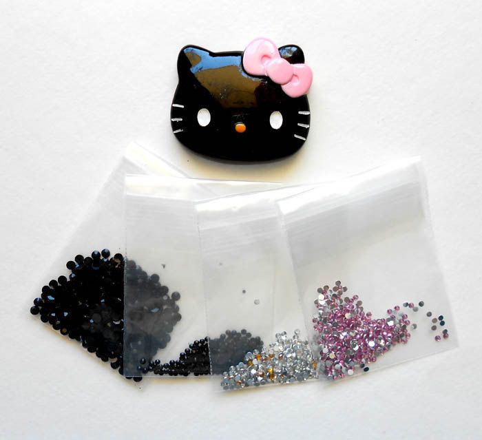   Kitty Pink Bow Bling Flatback Resin Cabochons Kawaii Deco Kit  